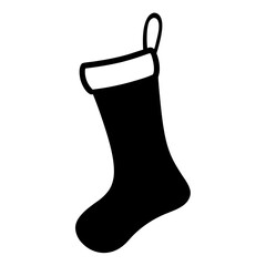 Black and white illustration of a Christmas stocking with a hanging loop