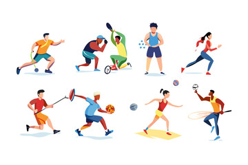 Diverse people engaged in various sports and athletic activities