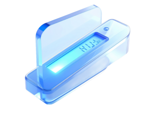 Glowing Blue Digital Device With Transparent Casing on a Black Background
