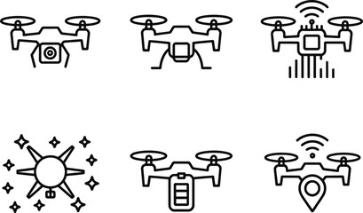 Obraz premium Drone Icons Set, Unmanned Aerial Vehicle Drones Symbols with Transparent Background