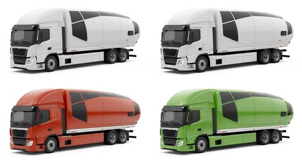 Modern semi trucks set different colors isolated background