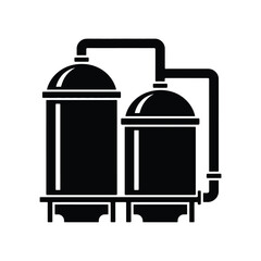 Industrial chemical processing tanks connected by pipes and tubing in a factory setting