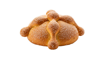 Fototapeta premium A close up shot of pan de muerto bread with sugar crystals on a black isolated background on transparent background