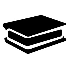 A simplistic stylized closed book lying down with a dark cover