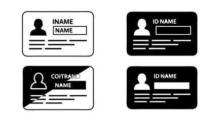Minimalist Vector SVG Icon Set of ID Card Symbols with Flat Design and Monochrome Colors for Digital Identity Applications