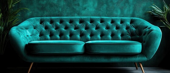 Obraz premium Elegant Teal Velvet Sofa in Luxurious Interior Design