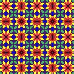 Colorful Floral Geometric Seamless Pattern on Purple