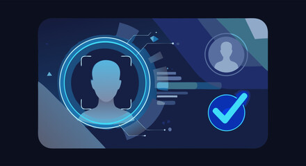 Vector Futuristic Digital Identity SVG Icon Set with Facial Recognition and Security Elements in Modern Flat Style with Blue and Gray Colors