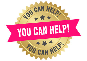 you can help. you can help round pink and gold label isolated on transparent background