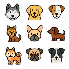 cute dog breeds cartoon character vector icons set