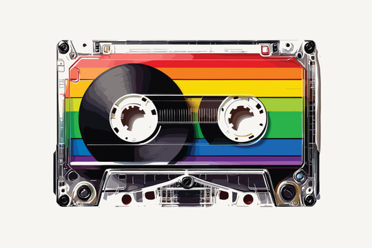 Naklejki Cassette vector icon. Retro tape recorder vector icon. Cute color audio cassette. Cartoon old cassette logo. Vector illustration.