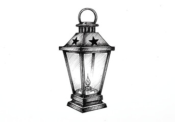 Hand-drawn Vintage Lantern with Stars