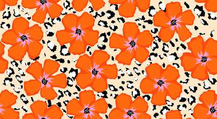 Seamless floral patterns, Abstract hand drawn flowers print decoration. Illustration for fabric, textiles, clothing, wall art, printing and design project, etc.