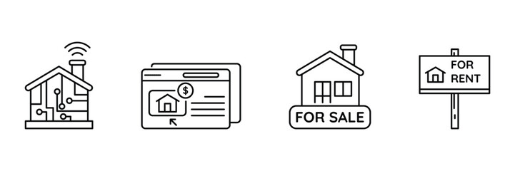Smart home online listing property sale rent icon set vector illustration for real estate digital market housing technology concept.