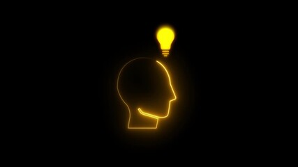Glowing neon line Human head and bulb icon. Intelligence and concept ,human head silhouette with a light bulb symbolizing ideas and creativity