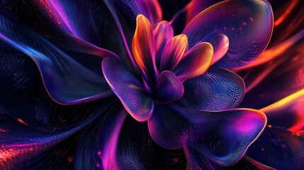 Obraz premium Abstract Flowing Flower Shape with Vibrant Colors in Dark Background for Creative Artwork or Digital Design