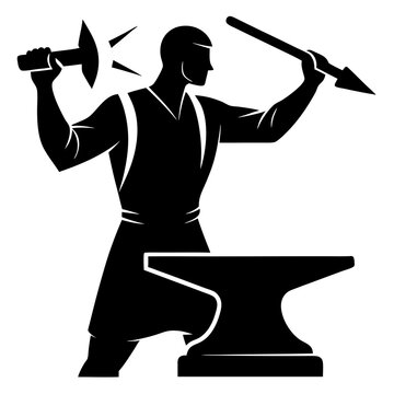 black blacksmith striking anvil clip art preview