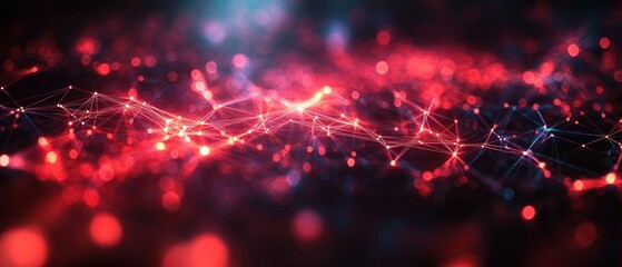 Abstract Red Network: Digital Connections and Data Flow Visualization