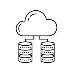 Cloud computing infrastructure with stacked databases connected to a cloud icon