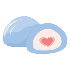 Blue Heart Filled Mochi Vector, Kawaii Blue Mochi Dessert Art, Japanese Rice Cake with Heart 