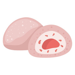 Strawberry Mochi Vector, Mochi Dessert with Fruit Filling, Japanese Rice Cake Illustration