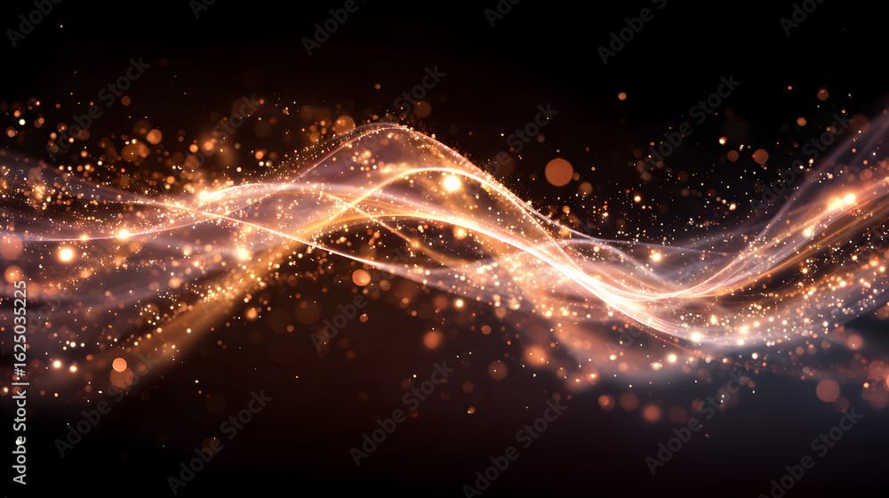 Poster abstract glowing wave of light and sparks creating a magical and dynamic energy flow on a dark backg