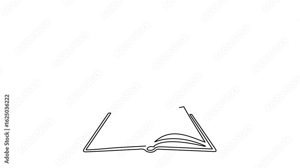 Poster animated self drawing of continuous line draw open book, light bulb and speech bubble. full length o