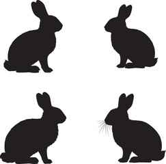 Four black rabbit silhouettes facing each other