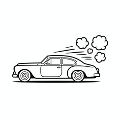 Vintage car speeding away leaving behind a trail of exhaust fumes