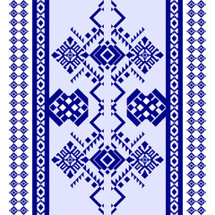 Geometric seamless pattern shades of blue.Native American tribal fabric. Suitable for textile, rugs, cards, tiles, picture books,motifs. boho indian ornament design vector for woven textile printing