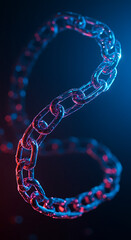 Abstract digital chain link technology with neon blue and red lighting