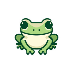 A vibrant green frog sitting on a white background, showcasing its large eyes and smooth skin