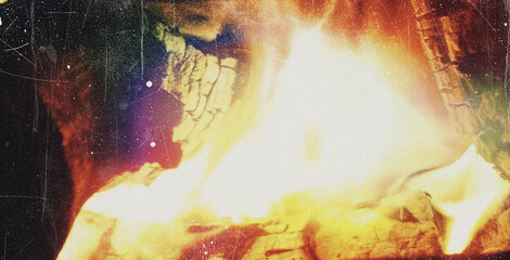 Old film light leaks texture with scratches, noise, iridescent light. Grunge retro photo style,...