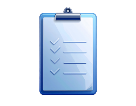 Blue Clipboard With Checklist And Checkmarks On Transparent Background
