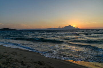 Sunrise of Mount Athos from Sarti, Sithonia, Chalkidiki, Greece