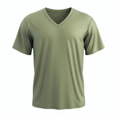 Classic plain green,army, V-neck short sleeve t-shirt 3D mockup, ideal for showcasing your custom prints and designs on a white background