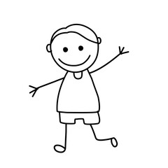 Set of doodle kids figures. Cute stick boys and girls jumping. Vector illustration 