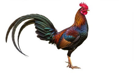 Fototapeta premium Colorful rooster standing against white background