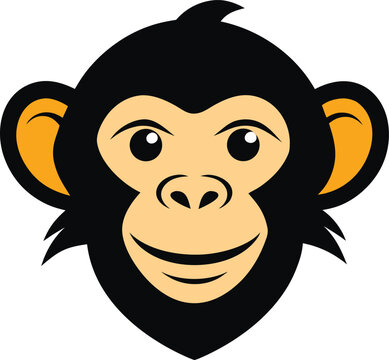 Friendly cartoon monkey face with big eyes and smile