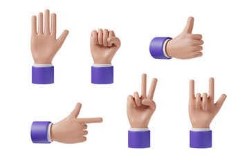 hand gestures set 3d render icon