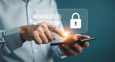 Digital Security Login Concept with Fingerprint and Lock Icon