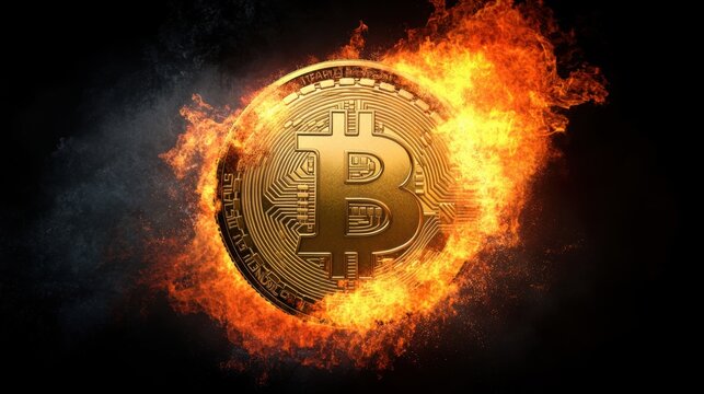 Bitcoin Burning in Flames Digital Currency Volatility and Investment Risk, Crypto Market Crash