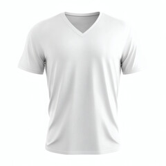 Classic plain white V-neck short sleeve t-shirt 3D mockup, ideal for showcasing your custom prints and designs on a white background