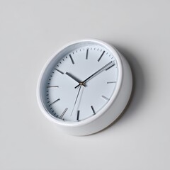 A generic white wall clock, minimalist design, isolated on a pure white background. Timepiece, wall decor.