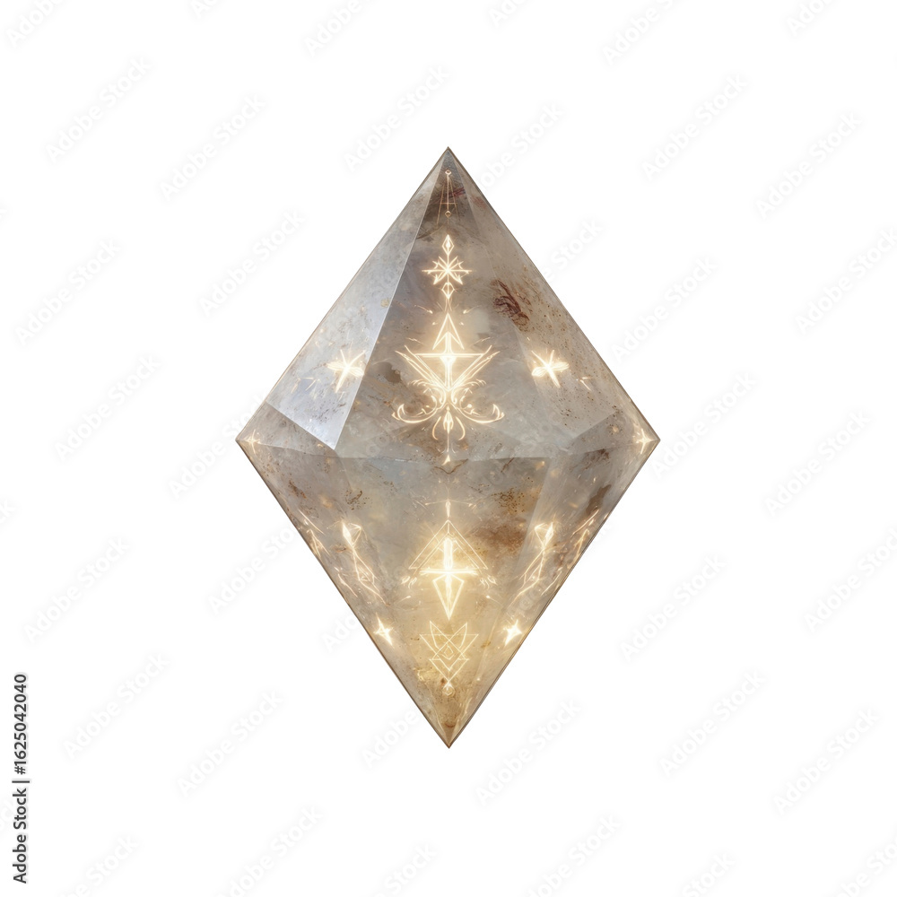 Poster illuminated crystal gemstone with intricate inner design - mystical and elegant 3d render
