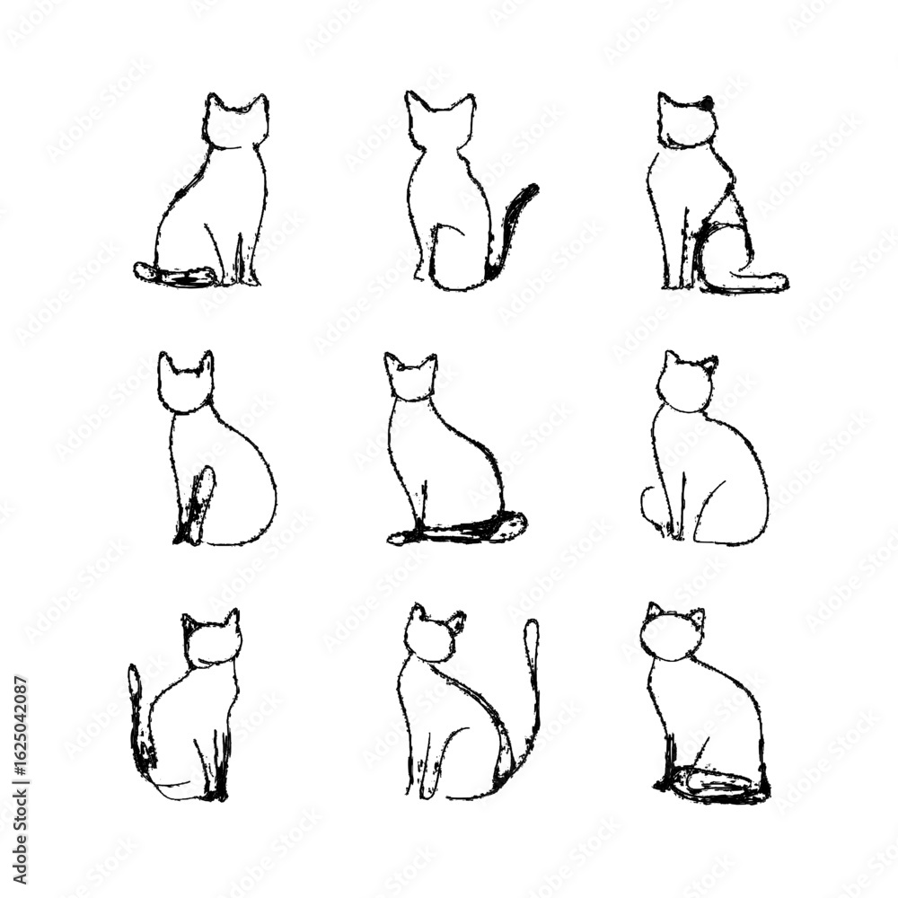 Poster a set of cat line designs features simple animal silhouettes in decorative elements created with a s