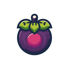 Colorful illustration of a mangosteen fruit with vibrant leaves, suitable for food-related content