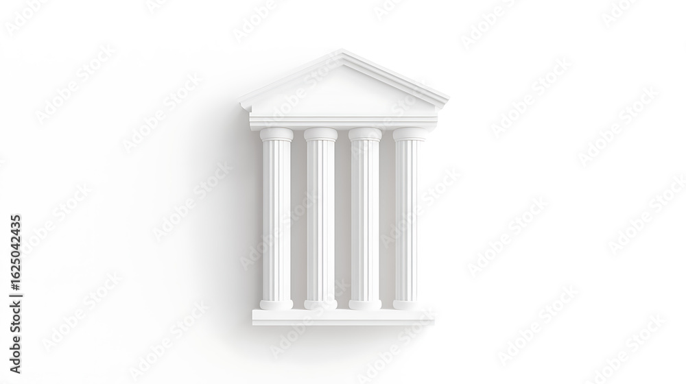 Poster classical architecture icon: clean, minimalist all-white rendering of a neoclassical portico featuri