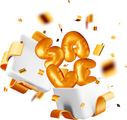 3D Golden Letters and Confetti Burst