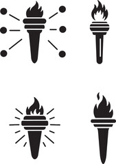 Four stylized torch icons representing ideas and innovation